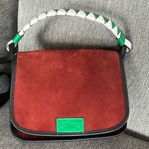 Striking Longchamp Rust Red and Black Suede Women's Bag